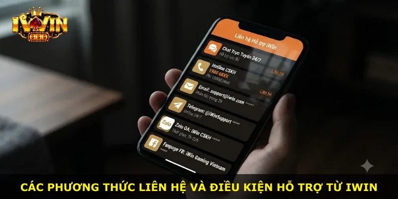 Các phương thức liên hệ và điều kiện hỗ trợ từ iWin