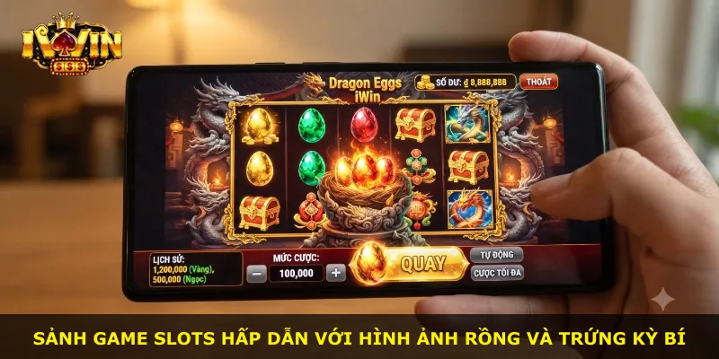 Sảnh game slots hấp dẫn với hình ảnh rồng và trứng kỳ bí